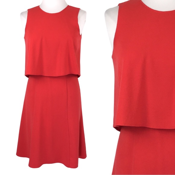 BCBGMaxAzria Mode Orange Coral Mod Tiered Open Back Retro Swing Dress size 6 - Picture 2 of 14